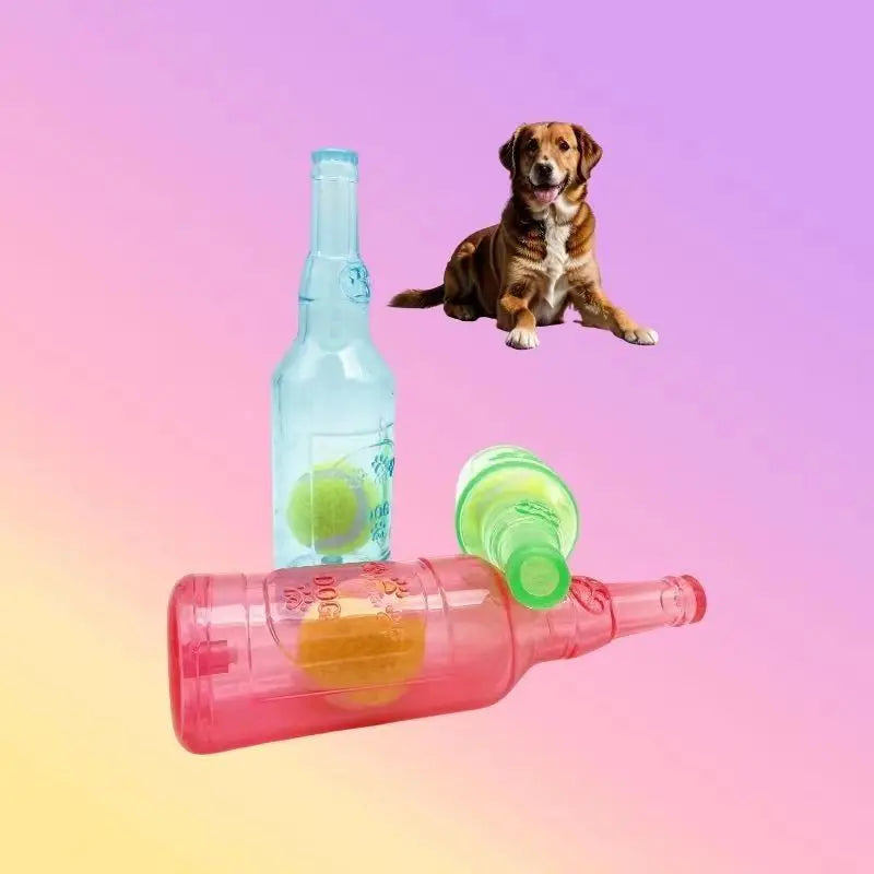 Bellevoir Beer Bottle Dog Toy with Squeaky Tennis Ball