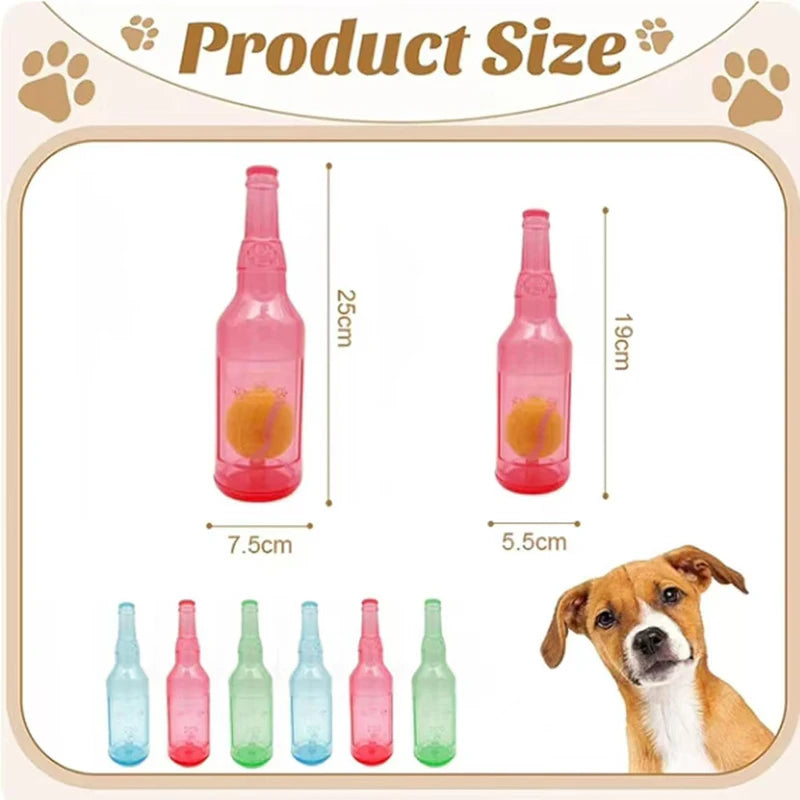 Bellevoir Beer Bottle Dog Toy with Squeaky Tennis Ball