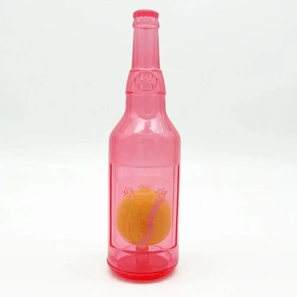 Bellevoir Beer Bottle Dog Toy with Squeaky Tennis Ball