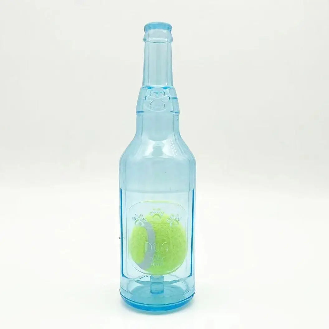 Bellevoir Beer Bottle Dog Toy with Squeaky Tennis Ball